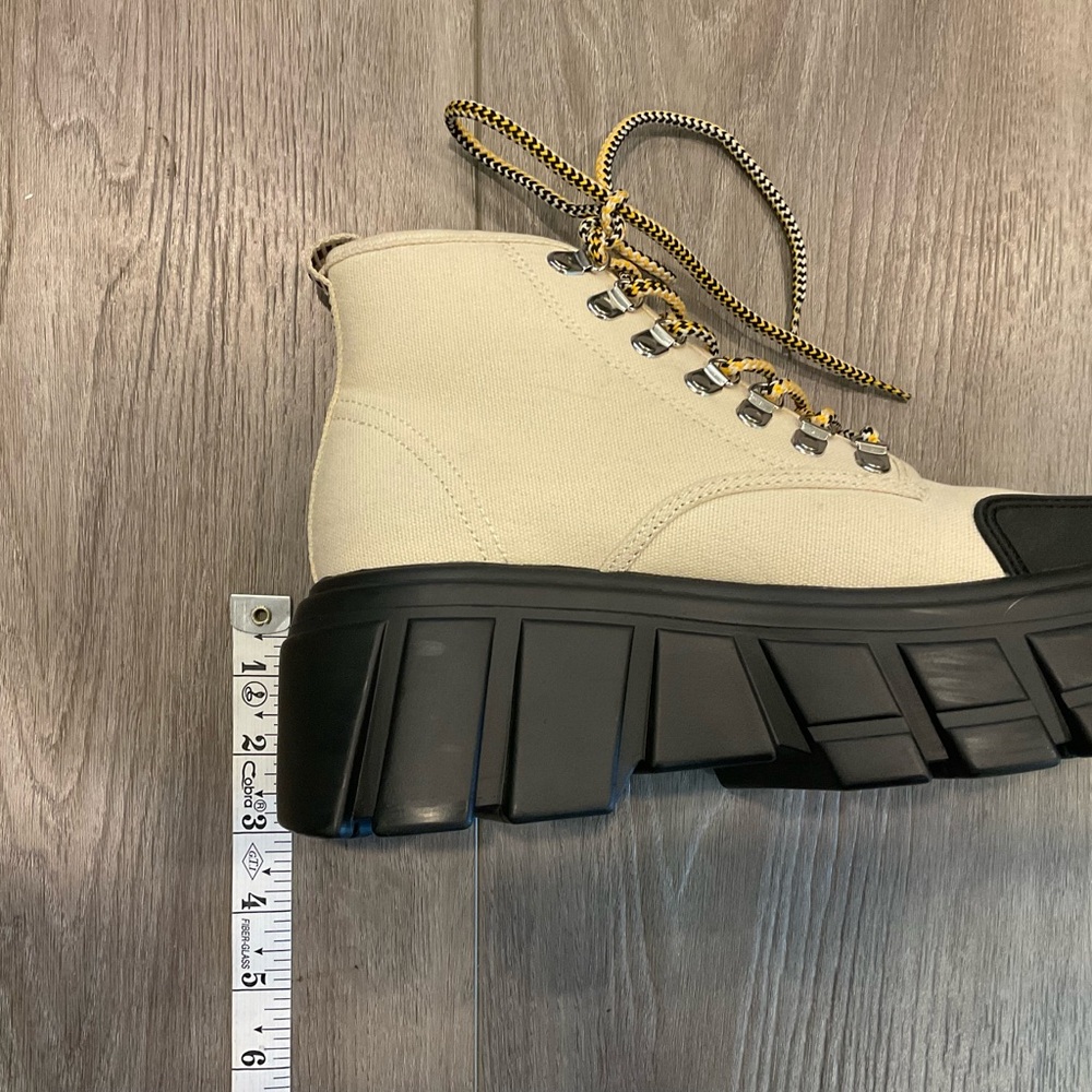 ZARA Off White Canvas Chunky Heel Boots Size 6.5 EU 37 - Picture 12 of 12